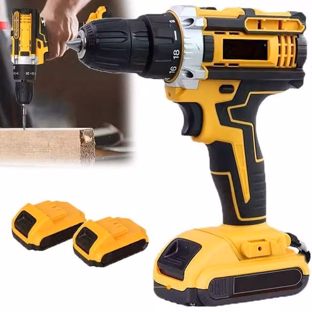 Havendro Cordless Combi Drill and Electric Screwdriver Power Tool Set with 2 Rechargeable Batteries, Yellow
