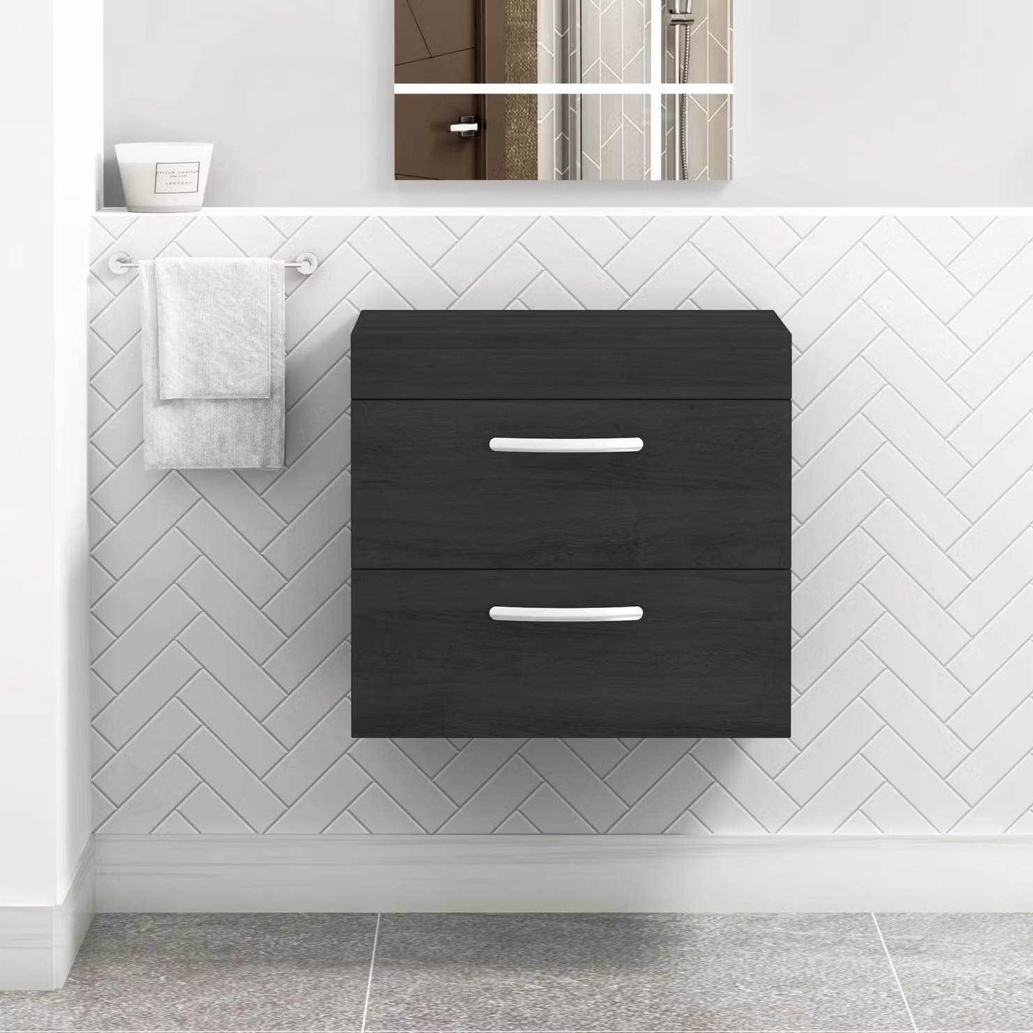 Royal Bathrooms Turin 500mm Hale Black 2 Drawer Wall Hung Countertop Vanity Unit