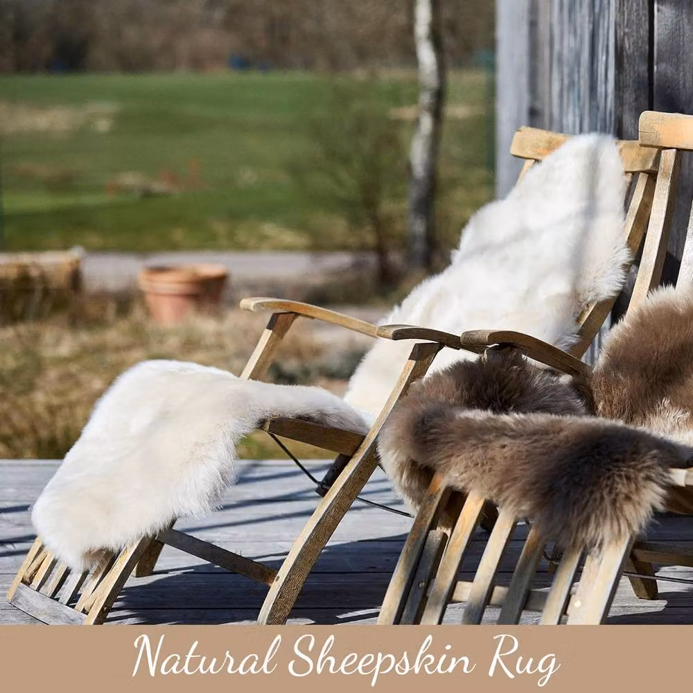 Infinity Leather Natural Wool Sheepskin Rug, Beige, W/D/H: 180 x 60 x 1 cm – 3