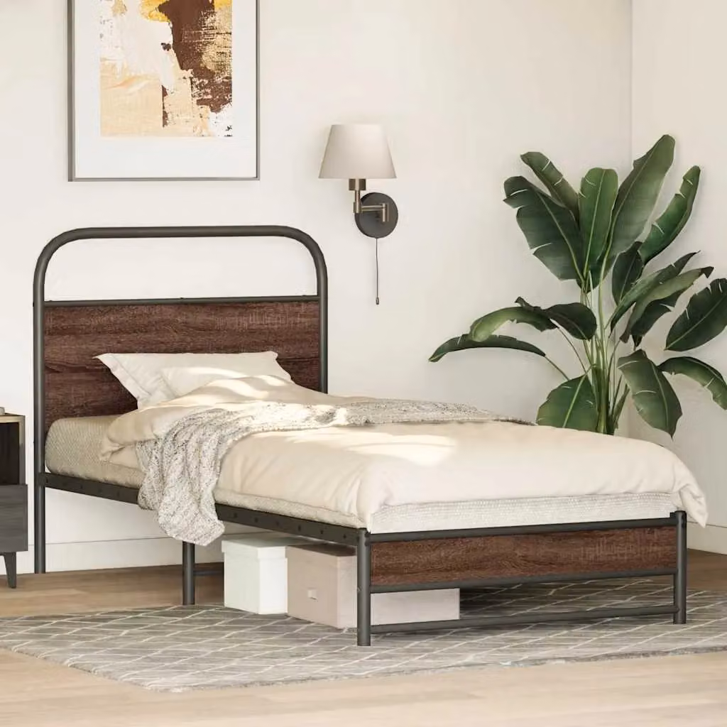 Berkfield Home Bed Frame in Brown Oak, W/D/H: 100 x 190 cm – 2
