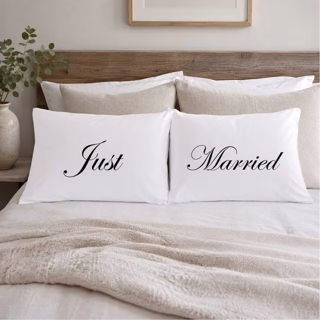 60 Second Makeover Just Married Cotton Pillowcase Pair in White