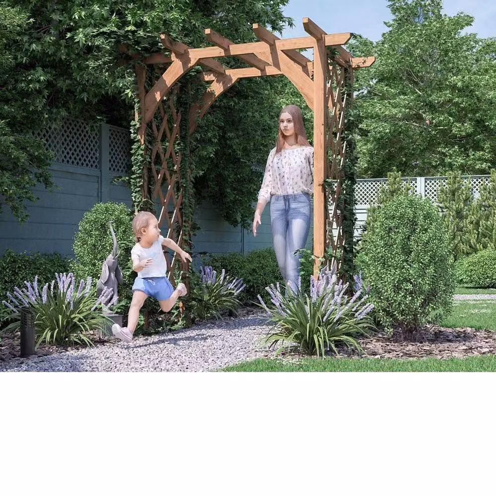 Dunster House Wooden Corner Pergola Arch with Trellis Lattice in Brown, H 180 cm x W 135 cm x D 48 cm – 7