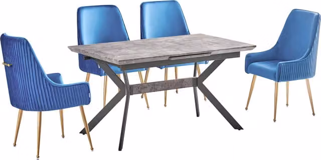 Life Interiors Soho Blaze LUX Extendable Rectangular Dining Set with 6 Chairs in Blue, Black and Gold