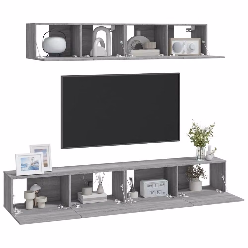 Berkfield Home 4 Piece Grey Matt Wall Mounted TV Cabinet Set – 4