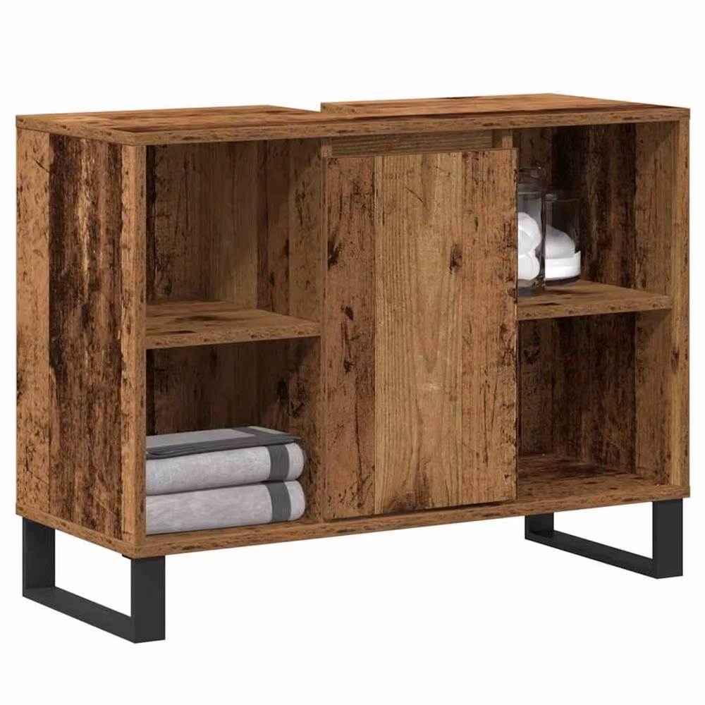Berkfield Home Rustic Bathroom Vanity Unit in Brown with Hinged Doors and Internal Shelves – 2