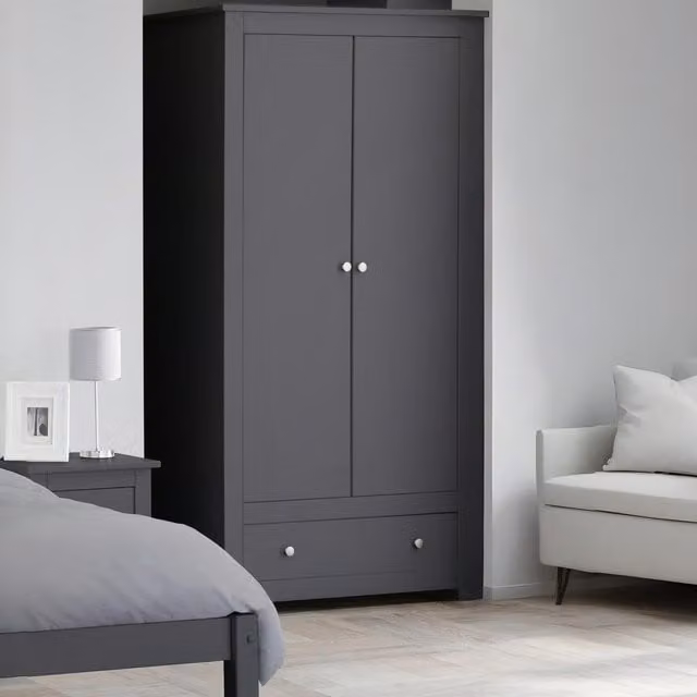 Julian Bowen Radley 2 Door Double Wardrobe with Integrated Drawer in Anthracite