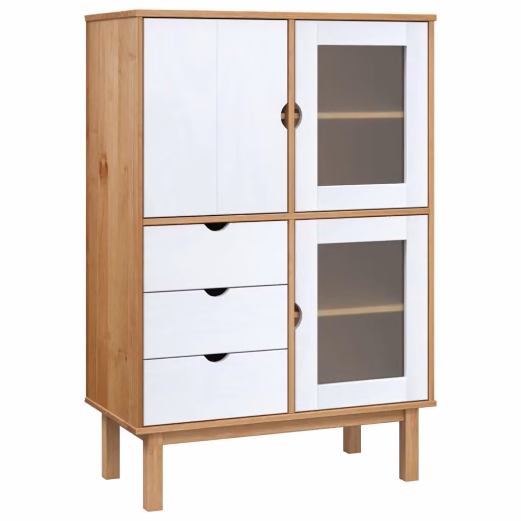 Berkfield Home OTTA Highboard in Brown and White Solid Pine Wood, W/D/H: 85 x 43 x 125 cm – 2