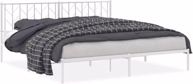 Berkfield Home Metal Bed Frame with Headboard, White, W: 193 cm, D: 203 cm – 1