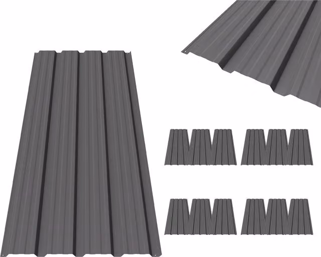 BIRCHTREE 12x Corrugated Metal Roof Sheets for Shed, Garage or Carport, Grey Wood Grain Steel Panels