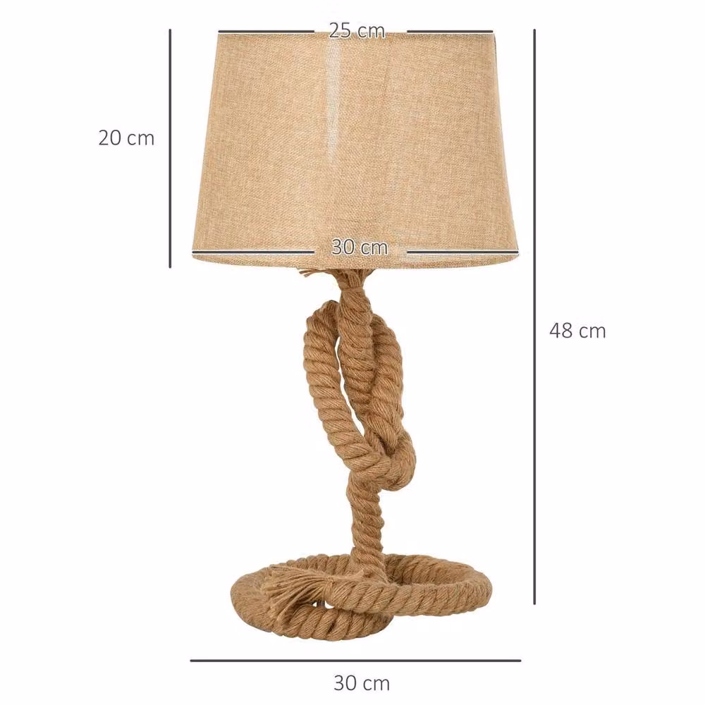EONLION Nautical Style Rope and Metal Table Lamp with Beige Fabric Shade, H 48 cm x W 30 cm x D 30 cm – 2