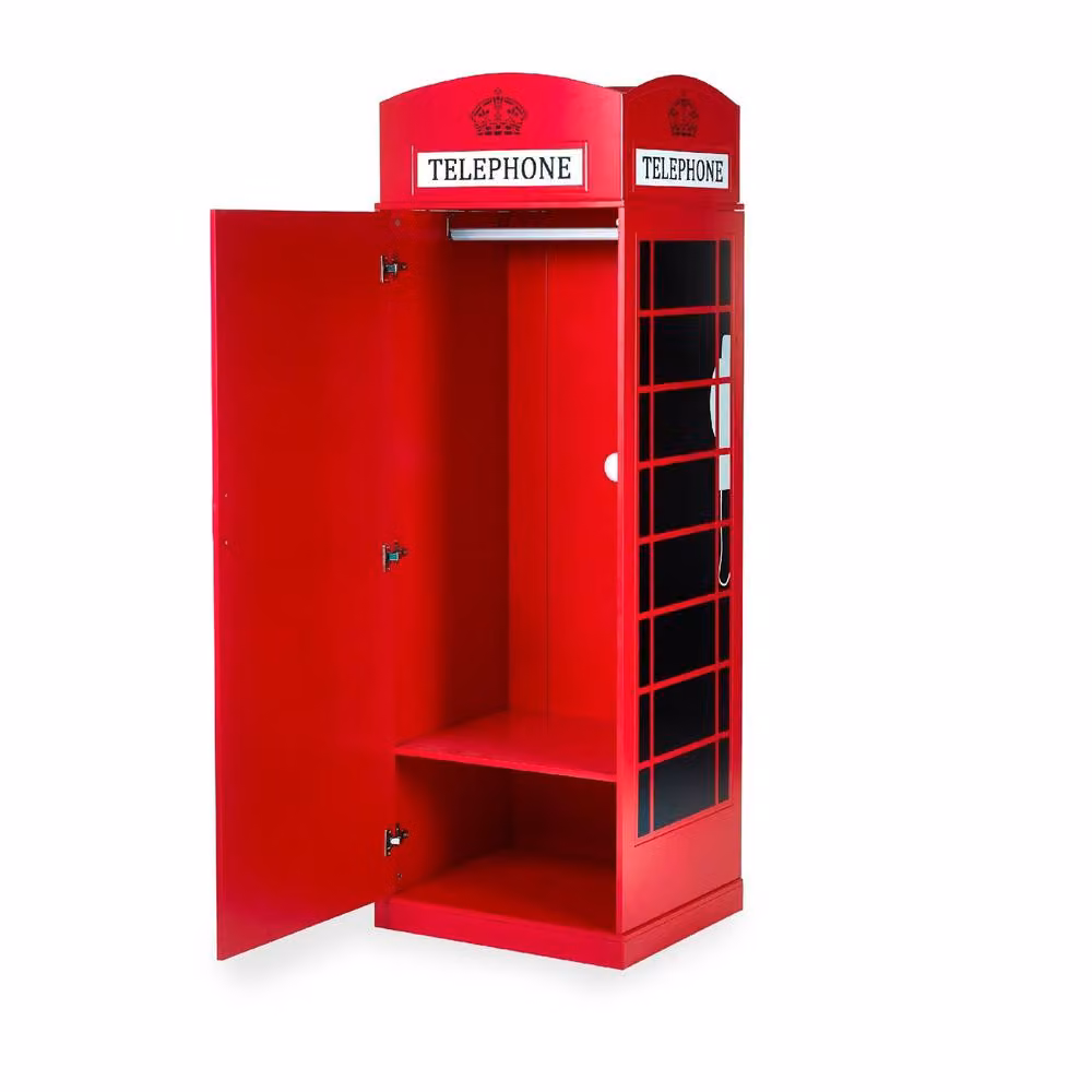 Cheshire Premium Heritage Telephone Box Wardrobe in Red with Glass Doors and Full Hanging Space, H 190.0 cm x W 65.0 cm – 2
