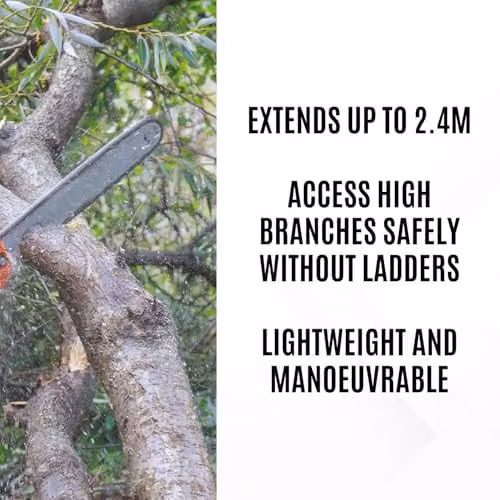 Ark Mat Cordless Pole Saw with Rechargeable Battery and Charger in Orange, Telescopic Electric Tree Pruner with 200mm Adjustable Cutting Head – 3