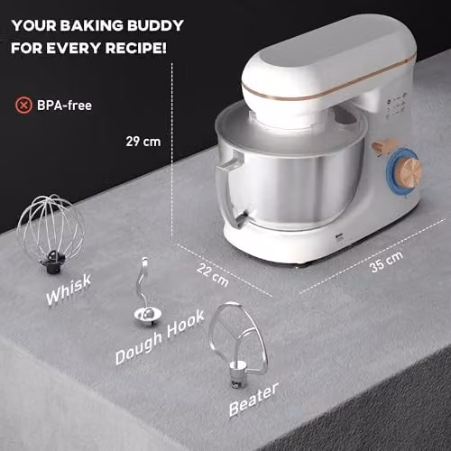 HOMCOM 1300W Electric Stand Mixer with 4.5L Bowl and 6 Speeds in White – 4
