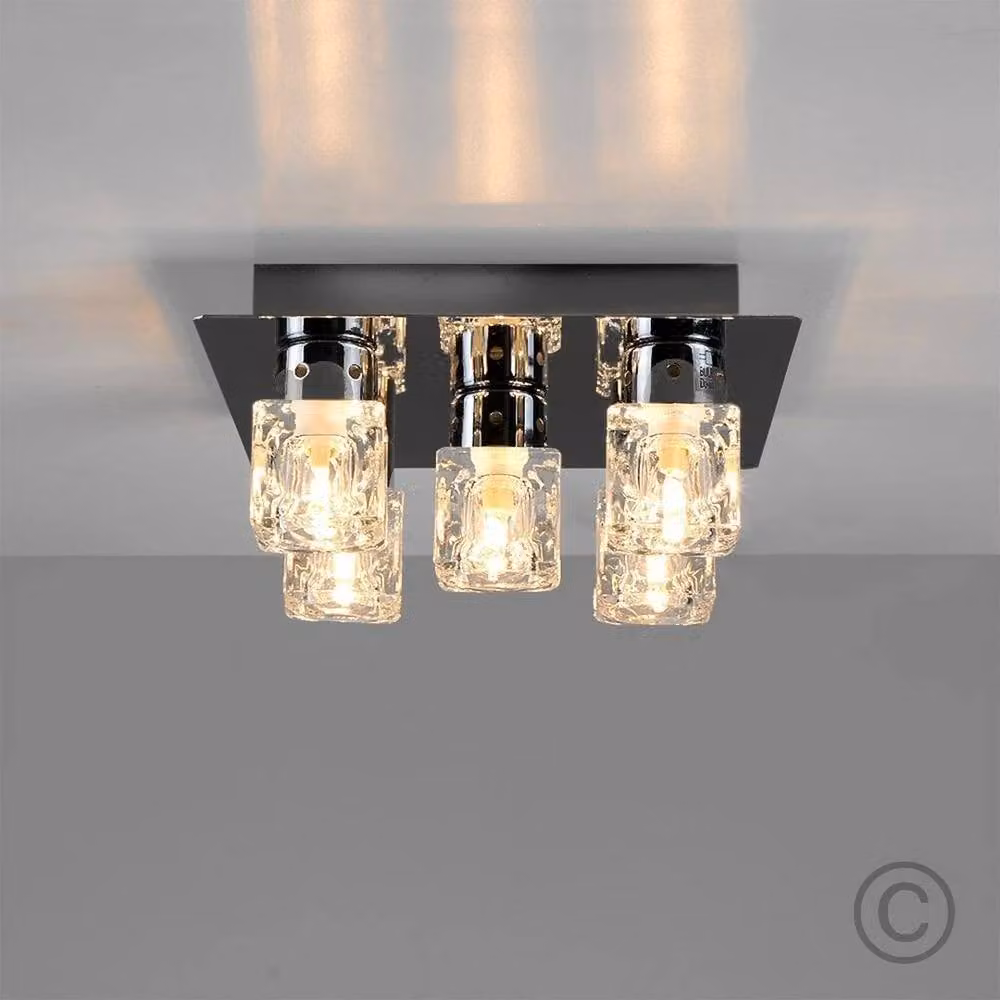 FORGEVIO Ice Cube Ceiling Light in Black and Chrome with Transparent Glass – 2