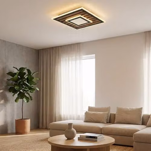 Netlighting Woody Square LED Ceiling and Wall Light in Black and Wood with Warm White Light – 3