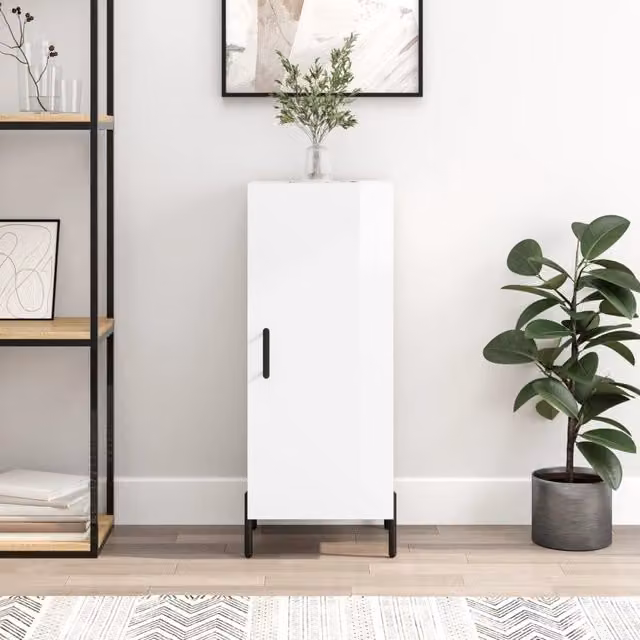 Berkfield Home Modern High Gloss White Sideboard, W/D/H: 34.5 x 34.5 x 90 cm