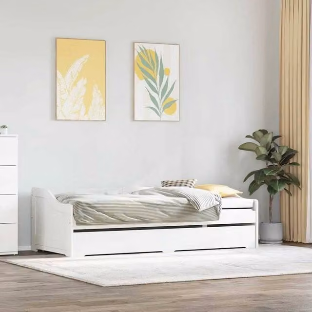 Berkfield Home Stylish Daybed with Trundle in White, W/D/H: 200 x 90 x 66.5 cm