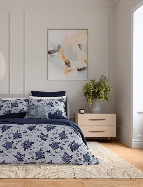 Bedeck of Belfast Freya Cotton Blend Floral Bedding Set, Blue, W: 140 cm, L: 200 cm