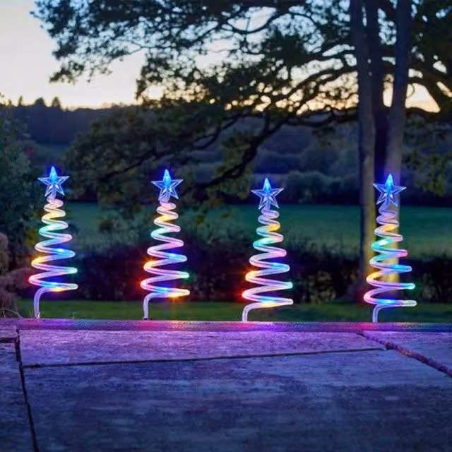 Marco Paul 4pc Multicolour Spiral Christmas Tree LED Stake Lights, H 50 cm x W 15 cm x D 15 cm