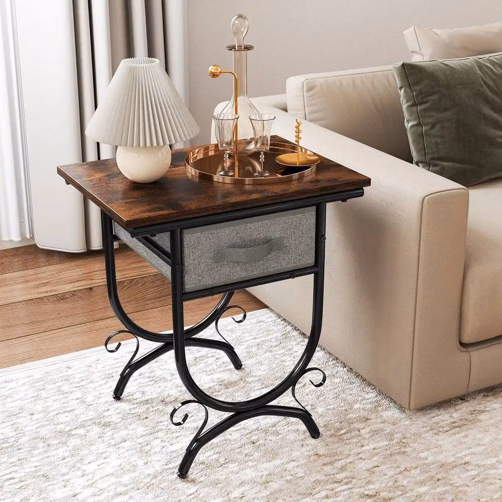 KORVIXA Industrial 2-tier Brown Bedside Table Nightstand – 5