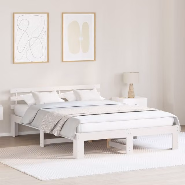 Berkfield Home White Lacquered Solid Wood Bed Frame, W/D/H: 150 x 200 x 30 cm