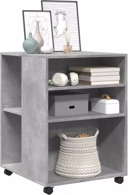 Berkfield Home Side Table with Wheels in Concrete Grey, W/D/H: 55 x 60 x 78 cm