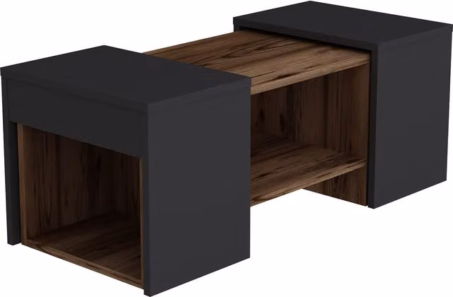 Destina Home Sartos Nesting Coffee Table Set of 3 with Storage Shelves in Light Walnut and Anthracite