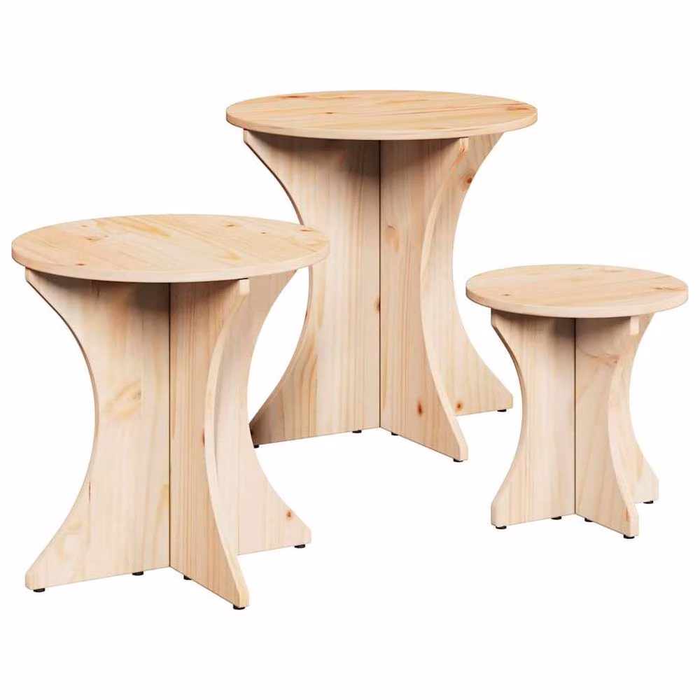 Berkfield Home 3-Piece Nested Coffee Table Set in Light Brown Natural Solid Pine Wood – 2