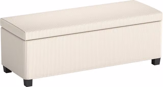HOMCOM Corduroy Storage Ottoman Bench in Beige with Removable Lid and Metal Legs, W/D/H: 112 x 40 x 40 cm