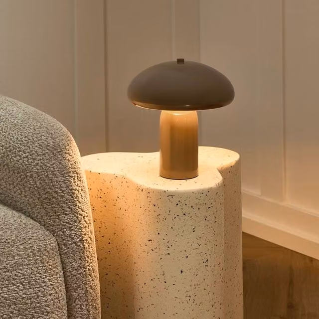 Wyld and Coco Mushroom Dome Table Lamp in Beige with Metal Base