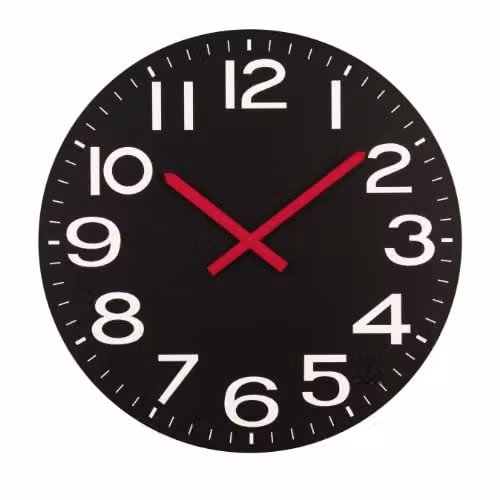 Premier Housewares Round Quartz Wall Clock in Black with Red and White Details, Diameter: 58 cm – 1