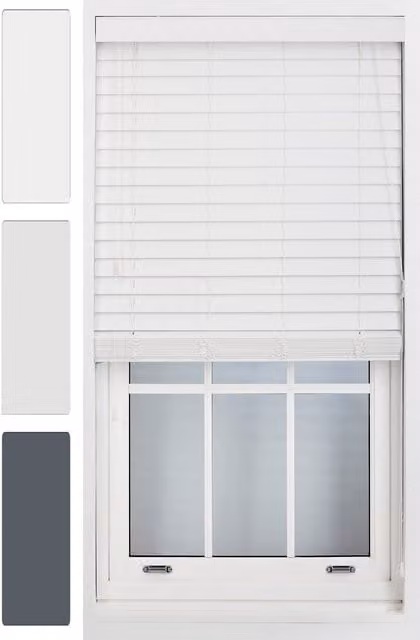 Furnished Venetian Faux Wood Window Blinds with 50mm Slats in White, Width: 55 cm, Drop: 150 cm – 1