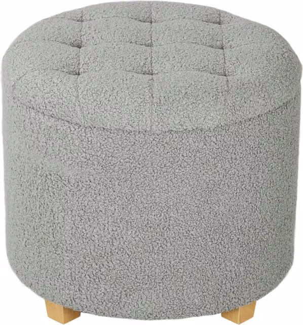 HOMCOM Grey Bouclé Teddy Fleece Storage Ottoman with 31.8L Capacity – 1