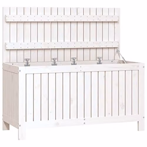 vidaXL Garden Storage Box in White Solid Pine Wood, W/D/H: 115 x 49 x 60 cm