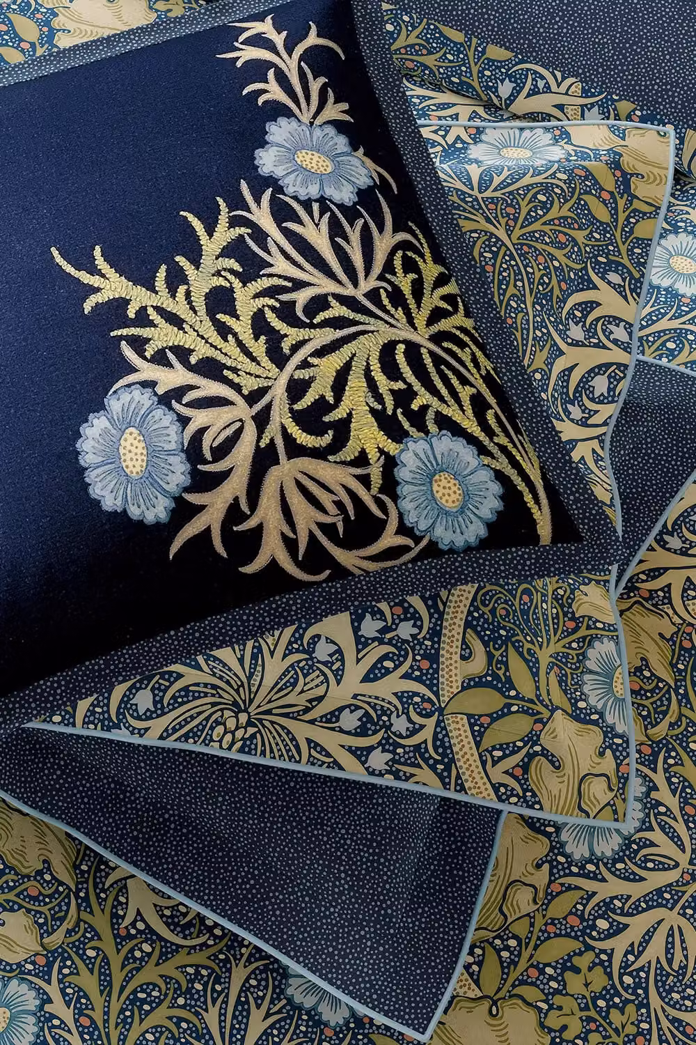 Morris & Co Floral Cotton Square Cushion in Blue and Green, W x W: 50 x 50 cm – 1