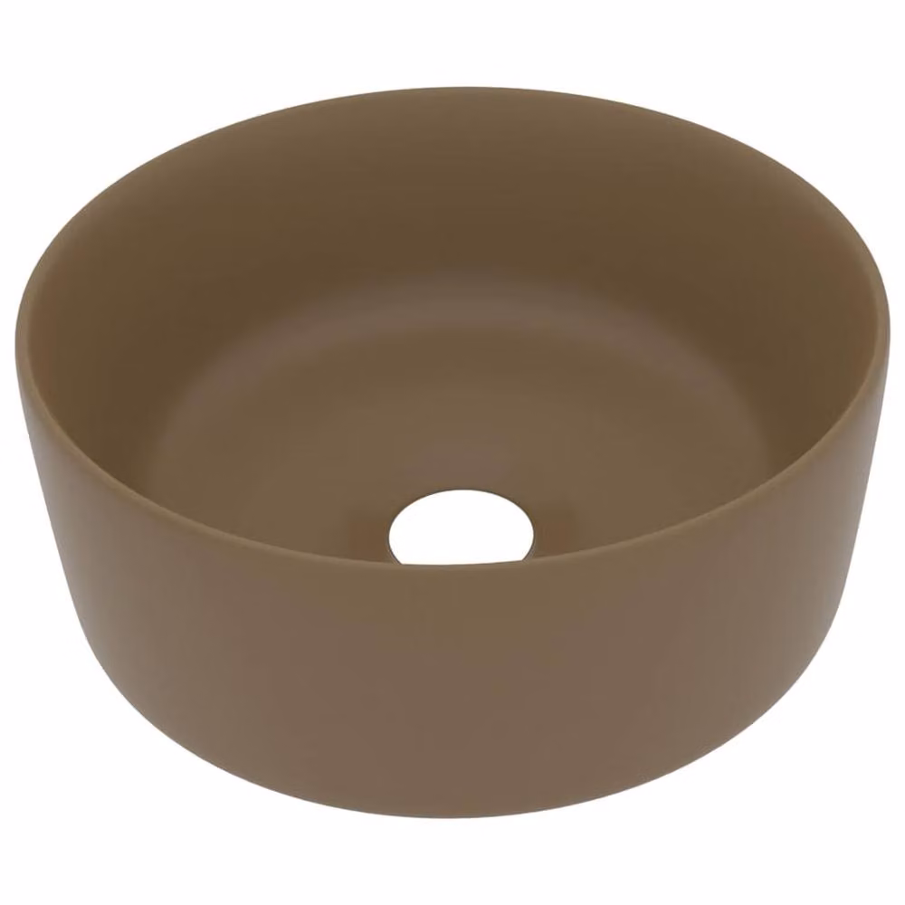 Berkfield Home Luxury Round Ceramic Wash Basin in Matt Beige, W: 40 cm, D: 40 cm, H: 15 cm – 2