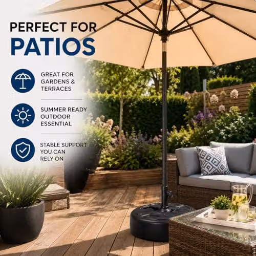 SHATCHI Black Plastic Fillable Parasol Base Stand for Garden Umbrellas – 7