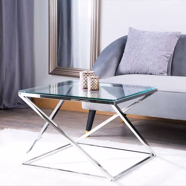Wyld and Coco Luxe Silver Glass Coffee Table, W/D/H: 60 x 60 x 45 cm – 1