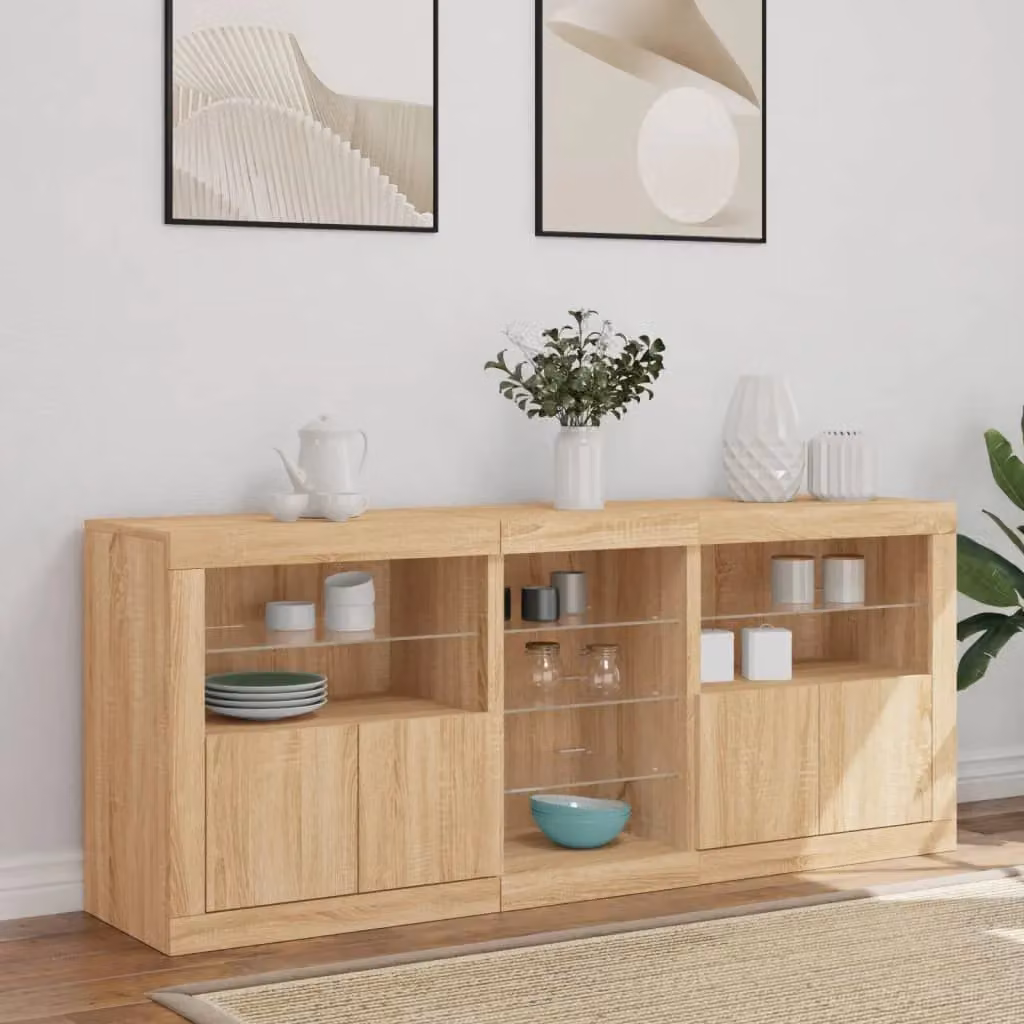 Berkfield Home Sonoma Oak Sideboard with Integrated LED Lights in Brown, W: 162 cm, D: 37 cm, H: 67 cm – 4