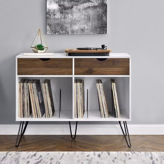 Dorel Home White Oak Turntable Stand with 2 Drawers and Matt Finish, Width: 80.8 cm