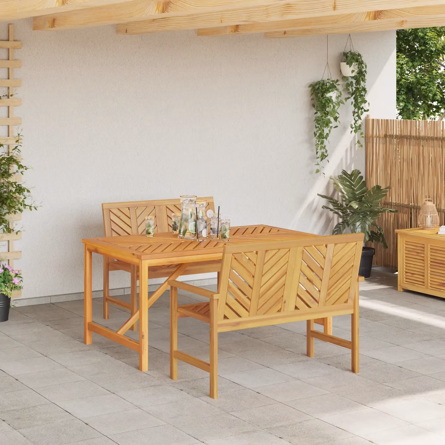 Berkfield Home 3 Piece Acacia Wood Garden Dining Set in Brown – 3