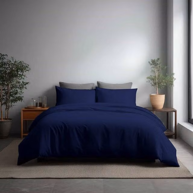 Snug City Microfibre Soft Touch Duvet Cover and Pillowcase Set in Navy Blue, Double, W: 140 cm, H: 200 cm