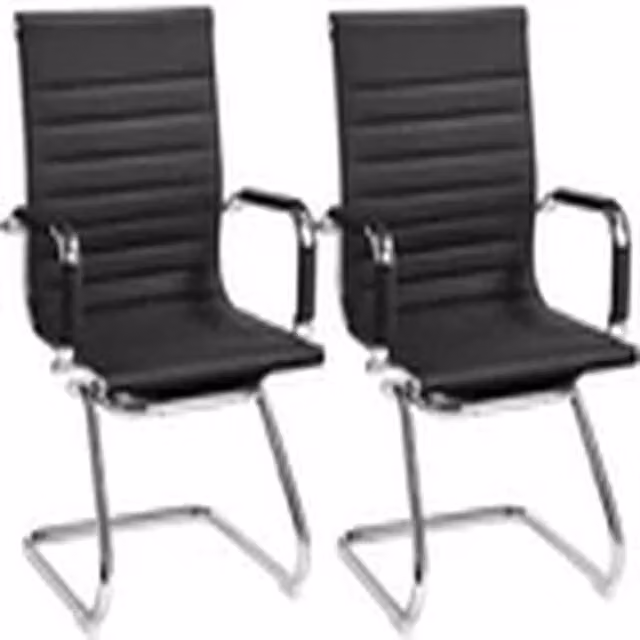 Havendro Set of 2 Black Faux Leather Office Guest Reception Chairs – 1