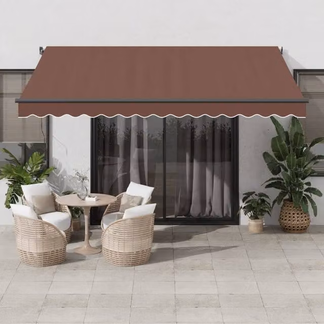 Berkfield Home Manual Retractable Aluminium Awning with LEDs, Brown, W: 400 cm, D: 350 cm