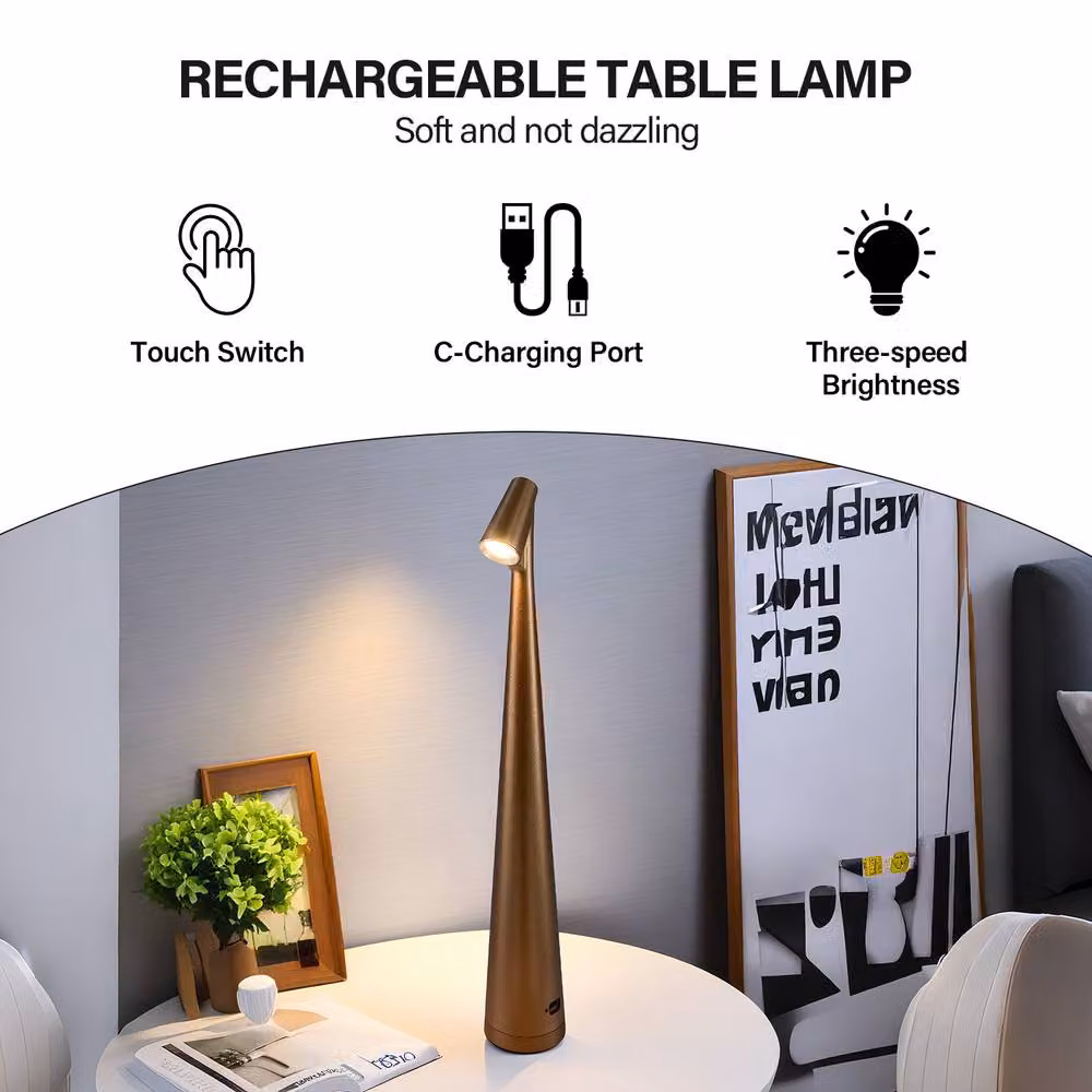 INMTFEI Rechargeable Touch Bedside Lamp in Brown with Dimmer and Warm White Light – 5