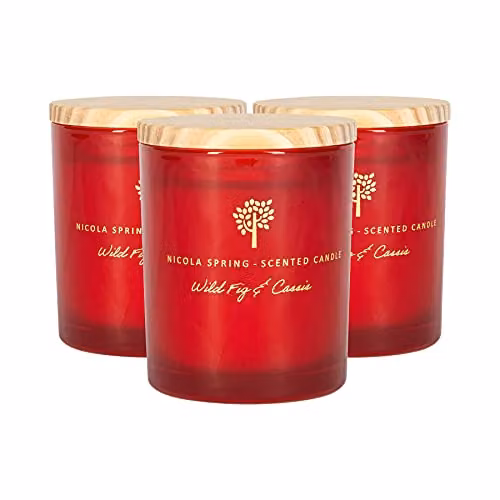 Nicola Spring Wild Fig & Cassis Scented Soy Wax Candles, Pack of 3, 130g per Candle, Red – 1
