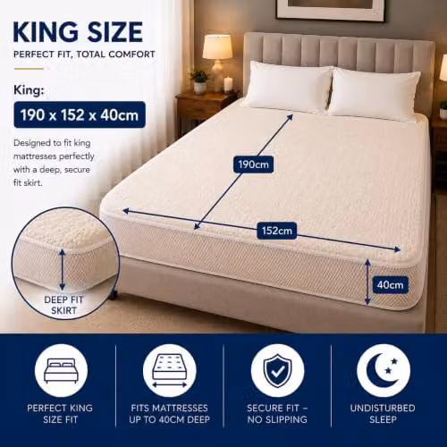 Mylek Fleece Fitted Heated Mattress Cover White King Size W/D/H: 152 x 180 x 40 cm – 2
