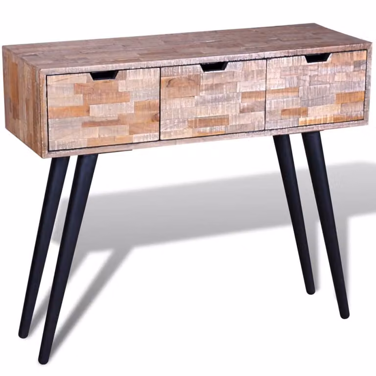 Berkfield Home Beautiful Console Table with 3 Drawers in Brown Reclaimed Teak Wood