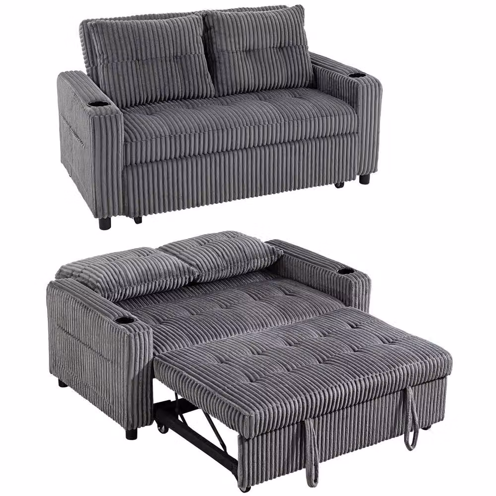 HOMCOM 2 Seater Click Clack Sofa Bed in Charcoal Grey – 2