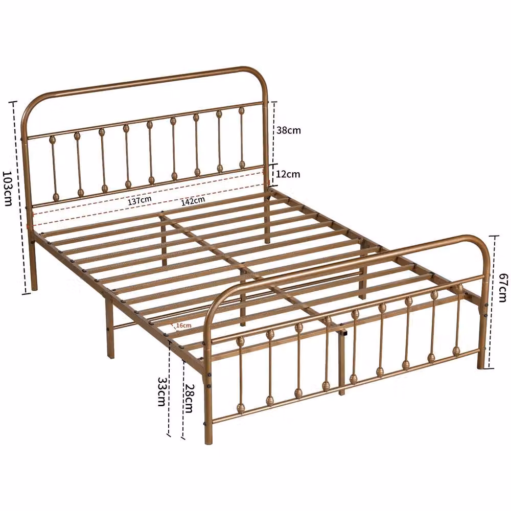 SquareBoxx Amelia Double Metal Spindle Design Bed Frame in Gold, 140 x 200 cm – 2